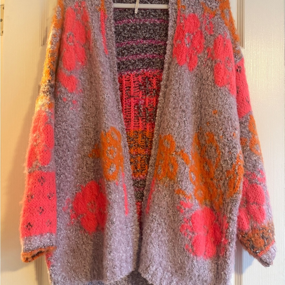 Free People Pink and Orange Floral Cardigan